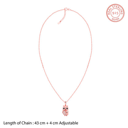 Rose Gold Owl Pendant With Link Chain