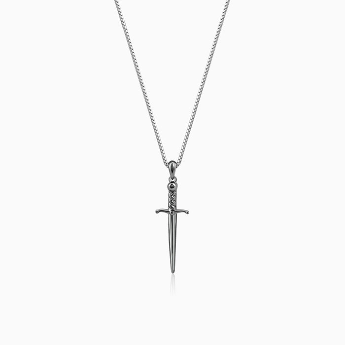 Black Rhodium Vintage Sword Pendant With Box Chain For Him - black rhodium pendant for men