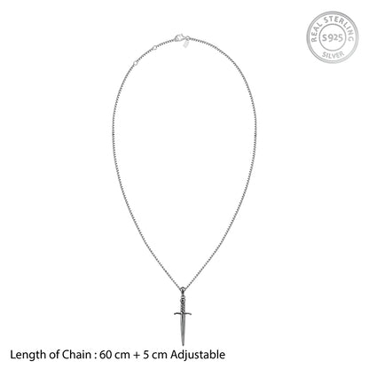 Black Rhodium Vintage Sword Pendant With Box Chain For Him