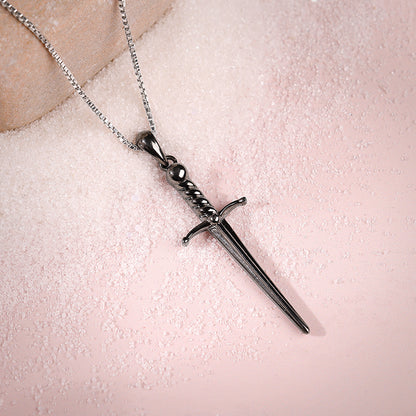 Black Rhodium Vintage Sword Pendant With Box Chain For Him