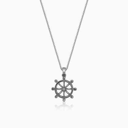 Black Rhodium Time Wheel Pendant With Box Chain For Him