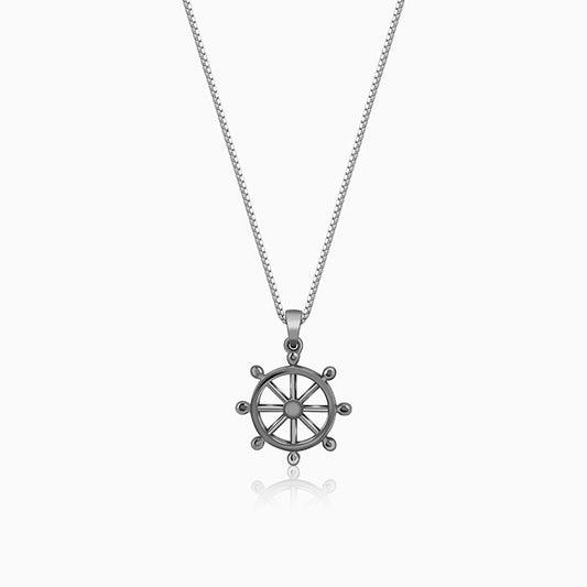 Black Rhodium Time Wheel Pendant With Box Chain For Him