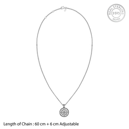 Black Rhodium Vintage Compass Pendant With Box Chain For Him