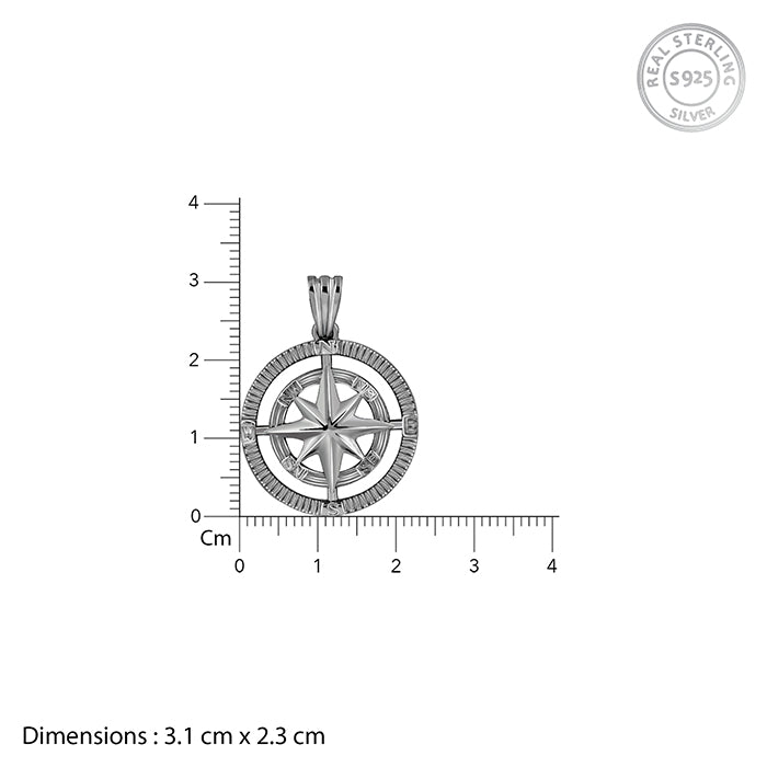 Black Rhodium Vintage Compass Pendant With Box Chain For Him