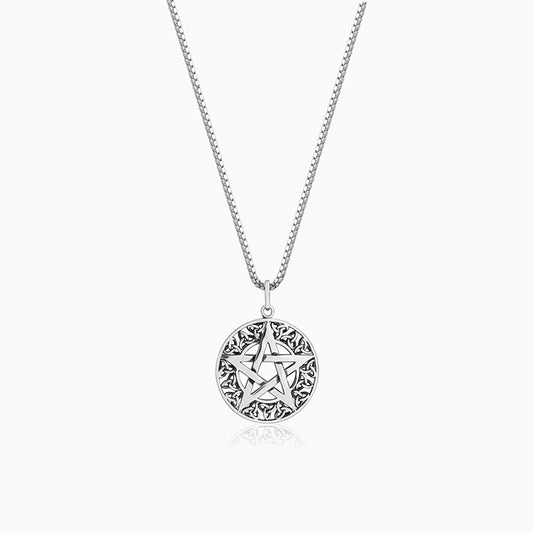Oxidised Silver Star Pendant With Box Chain For Him