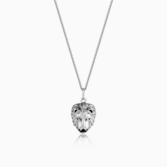 Oxidised Silver Lion Pendant With Box Chain For Him