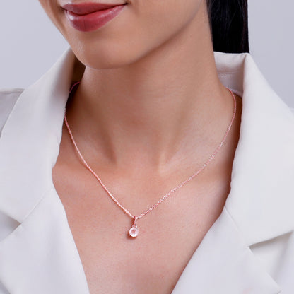 Rose Gold Rose Quartz Pendant With Link Chain