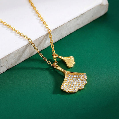 Golden Dual Gingko Leaf Necklace