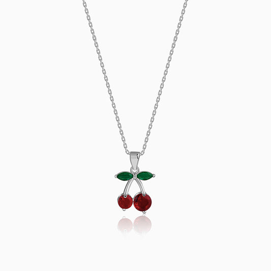 Silver Sweet Cherry Pendant With Link Chain
