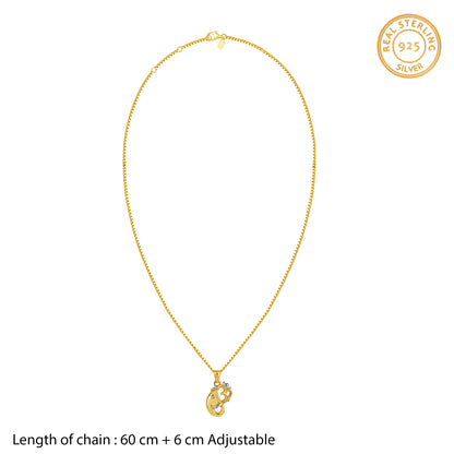 Dual Tone Om Ganesh Silver Pendant With Box Chain For Him
