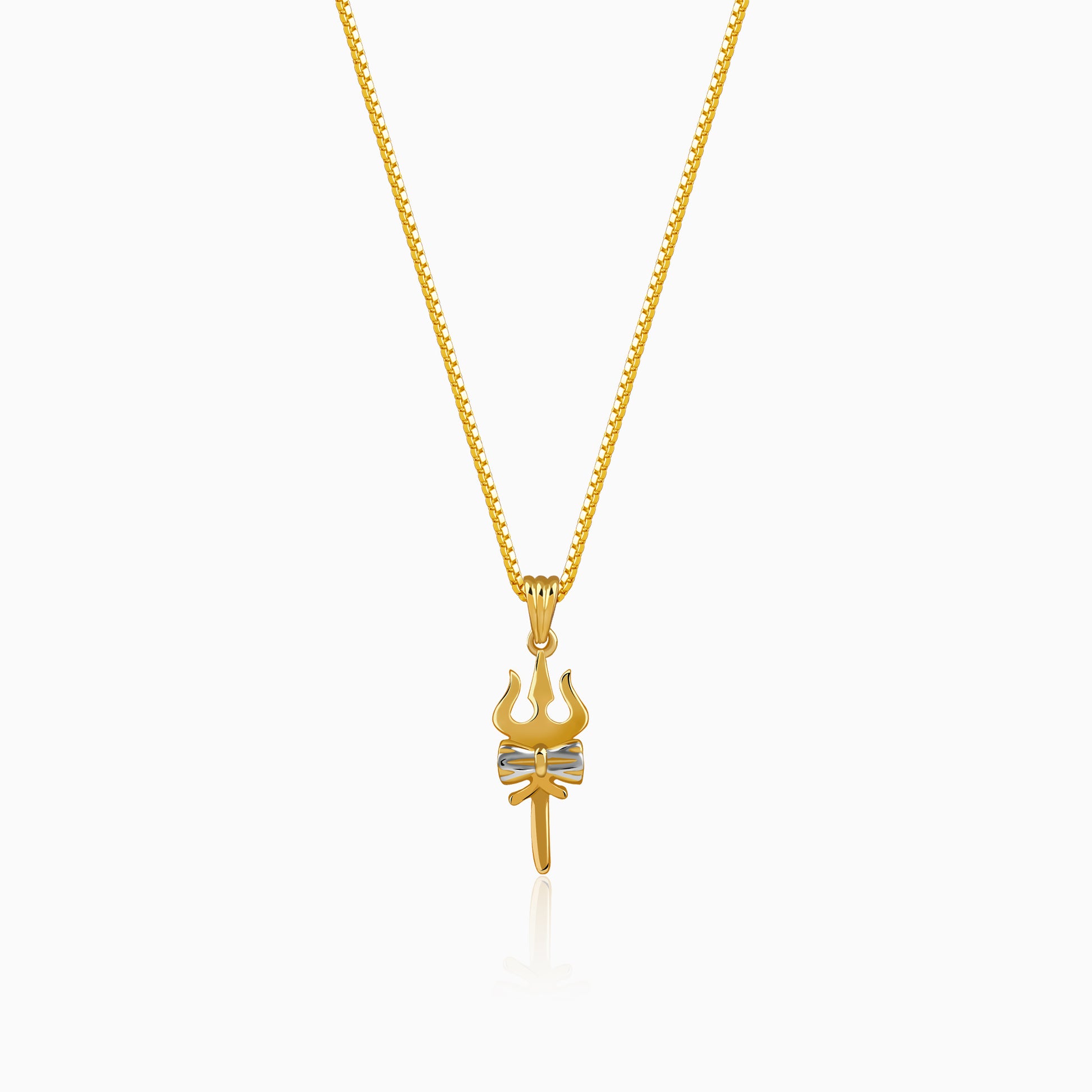 Dual Tone Sacred Trishul Silver Pendant With Box Chain For Him