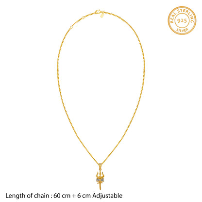 Dual Tone Sacred Trishul Silver Pendant With Box Chain For Him
