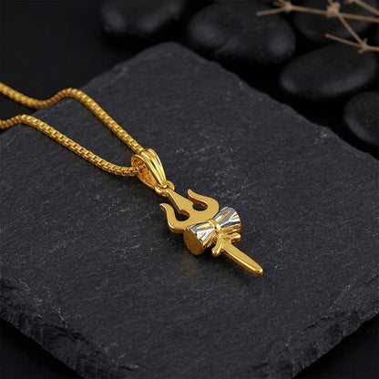 Dual Tone Sacred Trishul Silver Pendant With Box Chain For Him