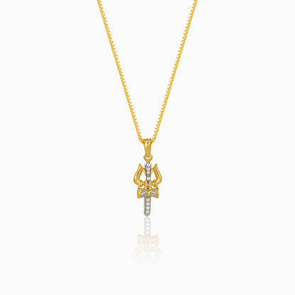 Dual Tone Mahadev Trishul Silver Pendant With Box Chain For Him