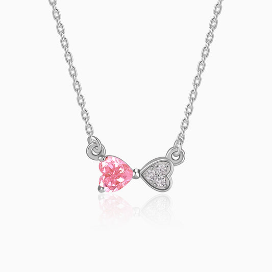 Silver Pink Glow Hearts Necklace