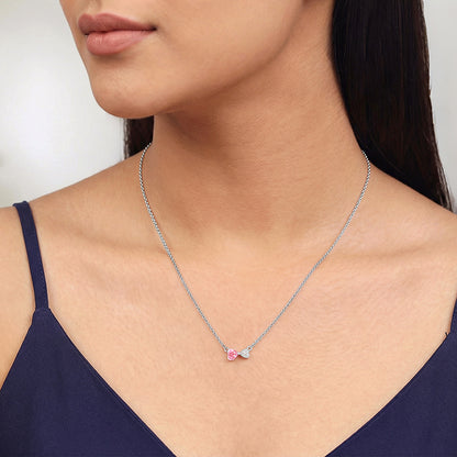 Silver Pink Glow Hearts Necklace