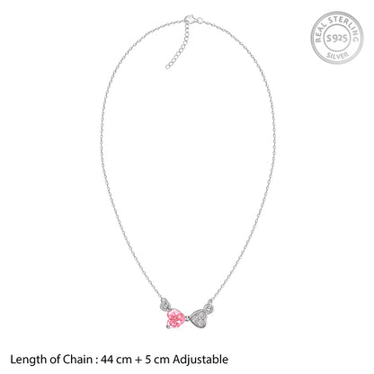 Silver Pink Glow Hearts Necklace