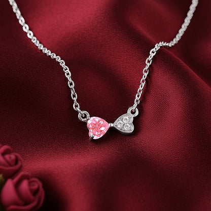 Silver Pink Glow Hearts Necklace
