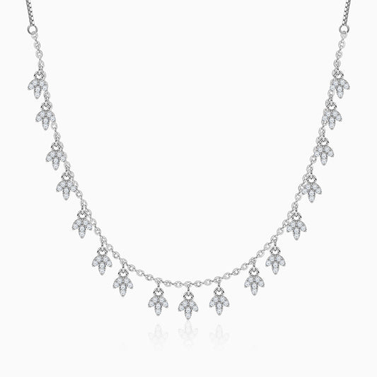 Silver Leaf Fringe Choker Necklace