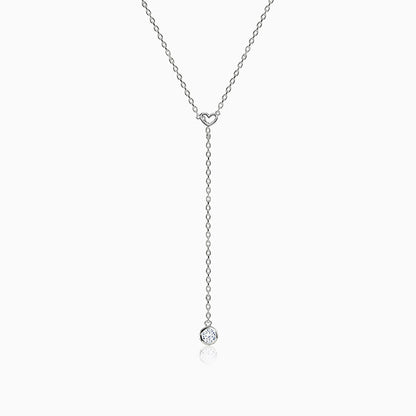 Silver Heart Drip Lariat Necklace