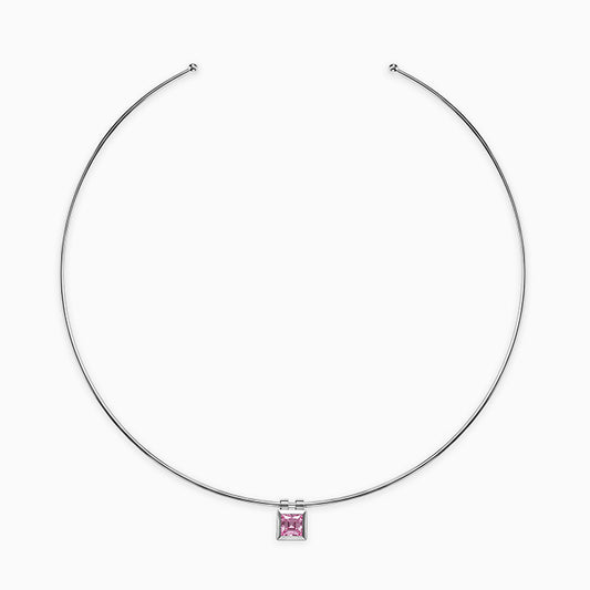 Silver Pink Zircon Square Hasli Necklace