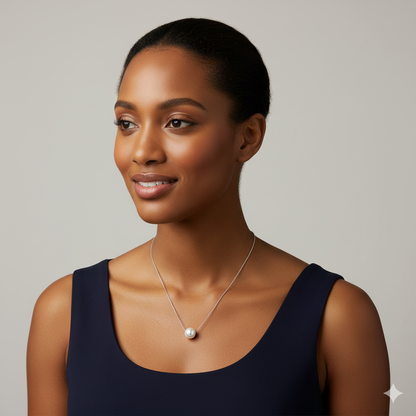 Silver White Pearl Moon Necklace