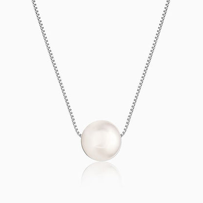 Silver White Pearl Moon Necklace