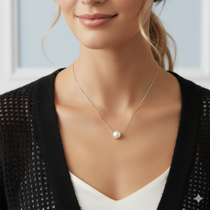 Silver White Pearl Moon Necklace