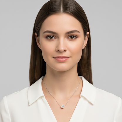 Silver White Pearl Moon Necklace