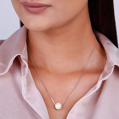 Silver White Pearl Moon Necklace