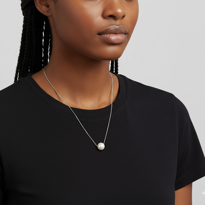 Silver White Pearl Moon Necklace