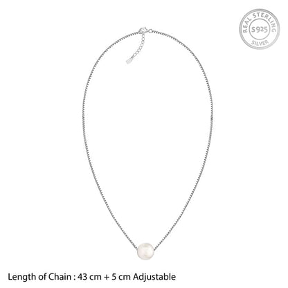 Silver White Pearl Moon Necklace