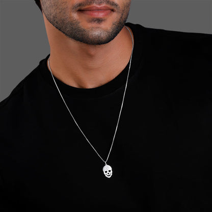 Silver Love Skull Pendant with Link Chain For Him
