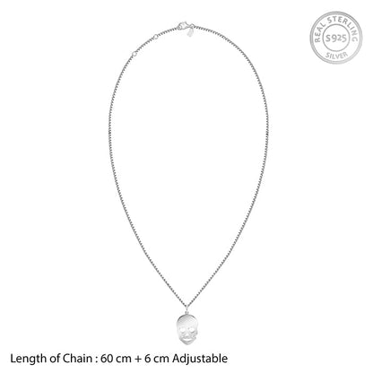 Silver Love Skull Pendant with Link Chain For Him