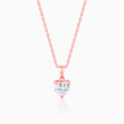Rose Gold Solitaire Heart Pendant With Link Chain