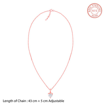 Rose Gold Solitaire Heart Pendant With Link Chain