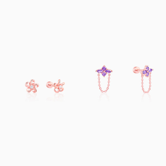 Rose Gold Floral Ear Piercings Set
