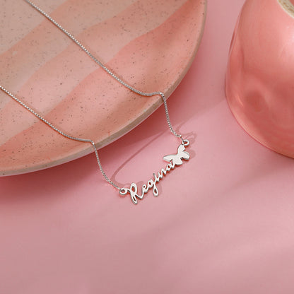 Silver Personalised Butterfly Pendant