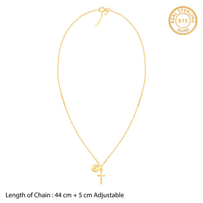 Golden Personalised Halo Cross Pendant With Link Chain