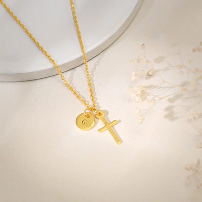 Golden Personalised Halo Cross Pendant With Link Chain