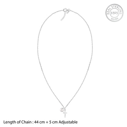 Silver Personalised Halo Cross Pendant With Link Chain