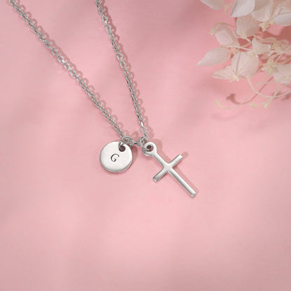 Silver Personalised Halo Cross Pendant With Link Chain
