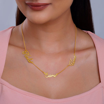 Golden Personalised Bestie Trio Name Necklace