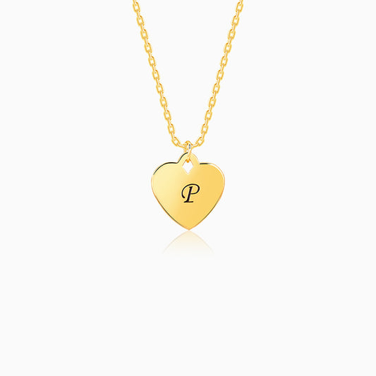 Golden Personalised Heart Initial Pendant With Link Chain
