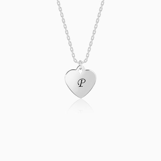 Silver Personalised Heart Initial Pendant With Link Chain