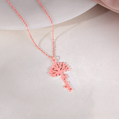 Rose Gold Personalised Tree of Names Pendant with Link Chain