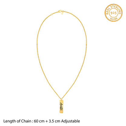 Golden Personalised Vertical Bar Name Pendant with Box Chain For Him