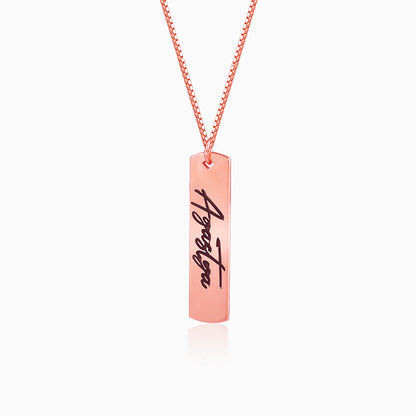 Rose Gold Personalised Vertical Bar Name Pendant with Box Chain For Him