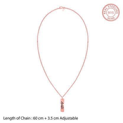 Rose Gold Personalised Vertical Bar Name Pendant with Box Chain For Him