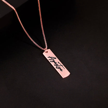 Rose Gold Personalised Vertical Bar Name Pendant with Box Chain For Him